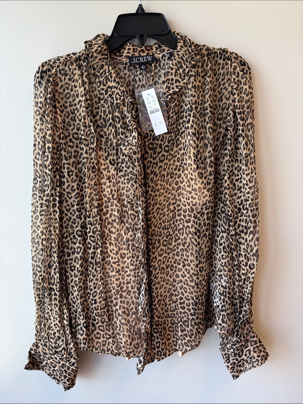 J. Crew Leopard Print Tie-Neck Blouse in Brown and Black